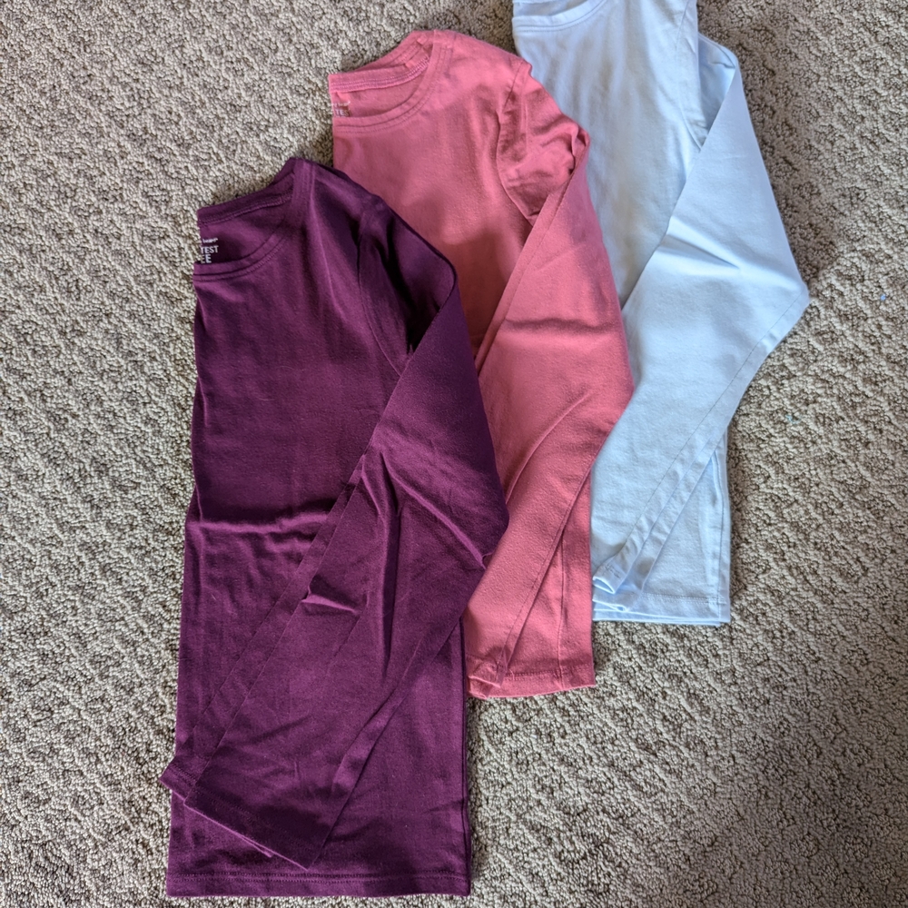 Kids Long Sleeve Shirt Set - Purple, Pink, White